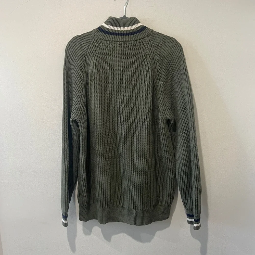 J Crew Ribbed Cotton Half Zip Sweater Green Knit Men's XL Mock‎ Neck Preppy